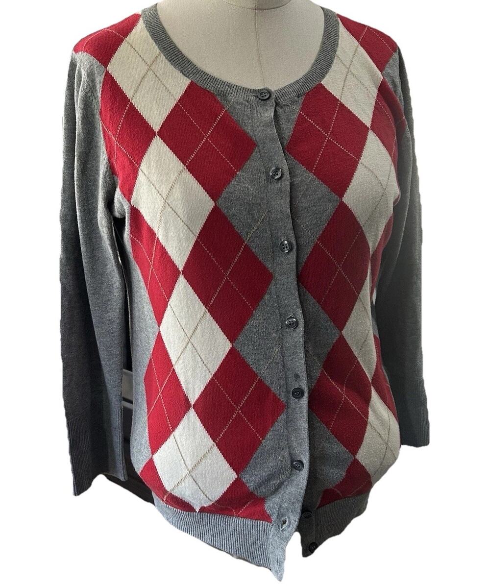 The Limited Argyle Cardigan Y2K Preppy Soft Grunge Cotton Sweater Size Small